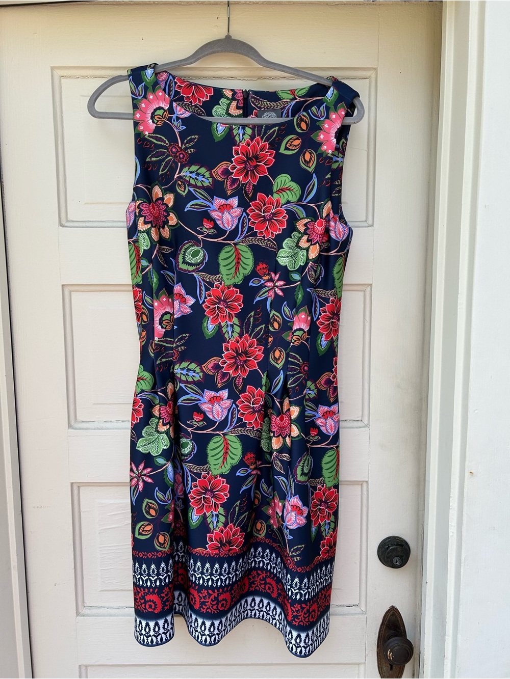 Vince Camuto Navy Floral Sleeveless Fit-and-Flare Dress